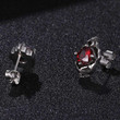 Natural Red Zircon Pierced Stud Earrings Stainless Steel Skeleton Ear Studs