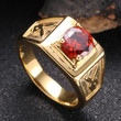 Gold Plating Red Zircon Jewelry Rings Timeless Stainless Steel Men's Finger Ring