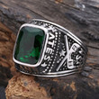 Stainless Steel Green Zircon Finger Rings 20mm Width Quaint Silver Ring for Men