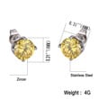 Classic Yellow Zircon Ear Studs Round Hypoallergenic Stud Earrings for Women