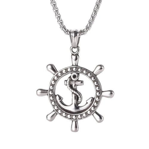 Boat Anchor Pendant Necklaces with Compass Cost-effective 60cm Long Chain Choker