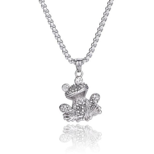 Cute Frog Pendant Necklaces Stainless Steel Animal Charms Long Link Chains