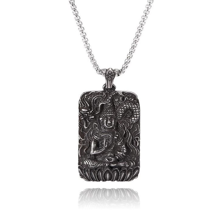 Stainless Steel Black Buddha Amulet Pendant Necklace