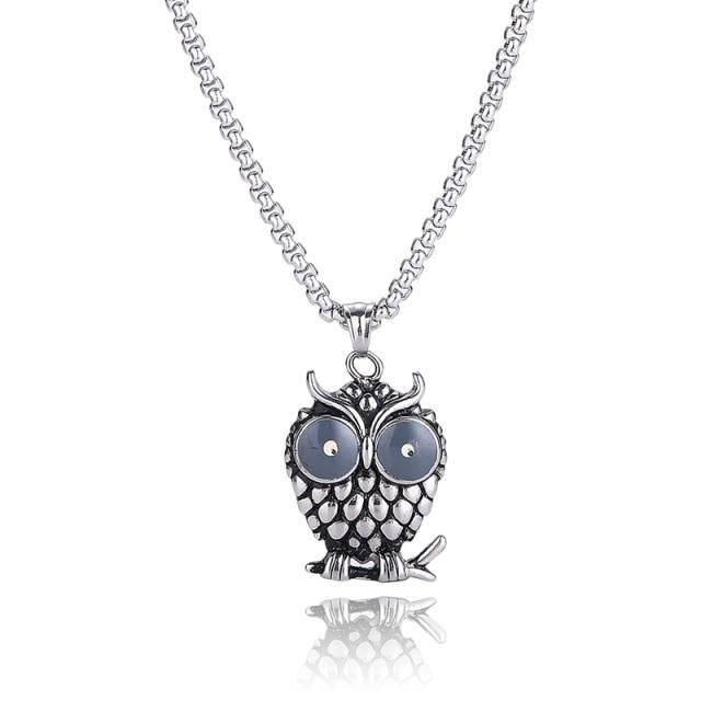 Fashion Men Jewelry Stainless Steel Link Chain Owl Animal Pendant Necklace