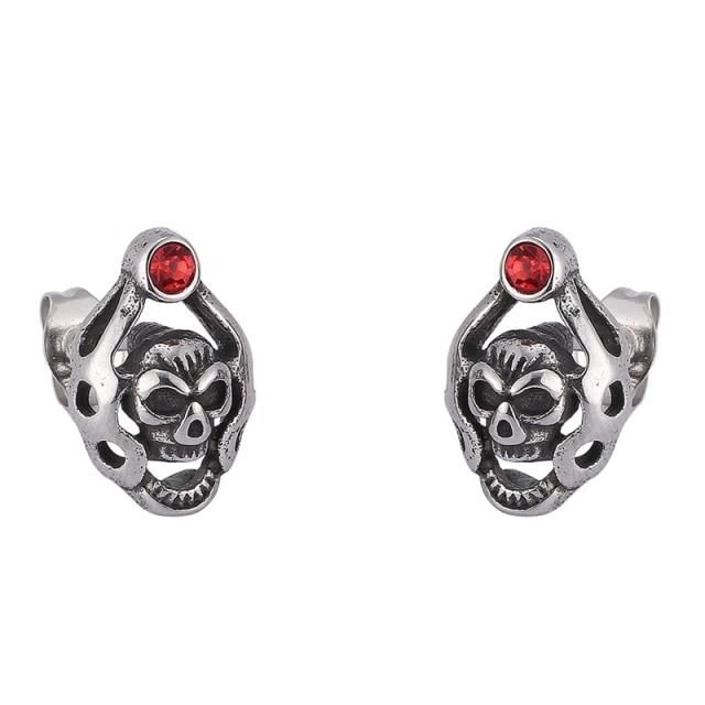 Stainless Steel Zircon Skull Stud Earrings for Women