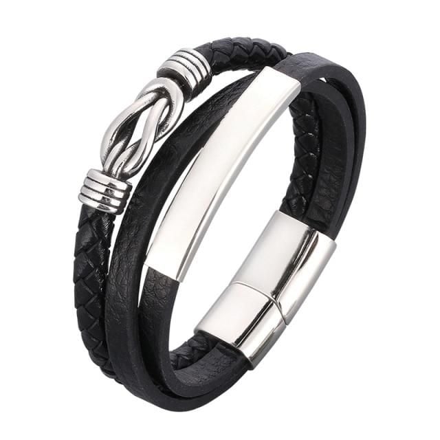 Punk Style Handmade Multilayer Combination Accessories Stainless Steel Men Leather Bracelet