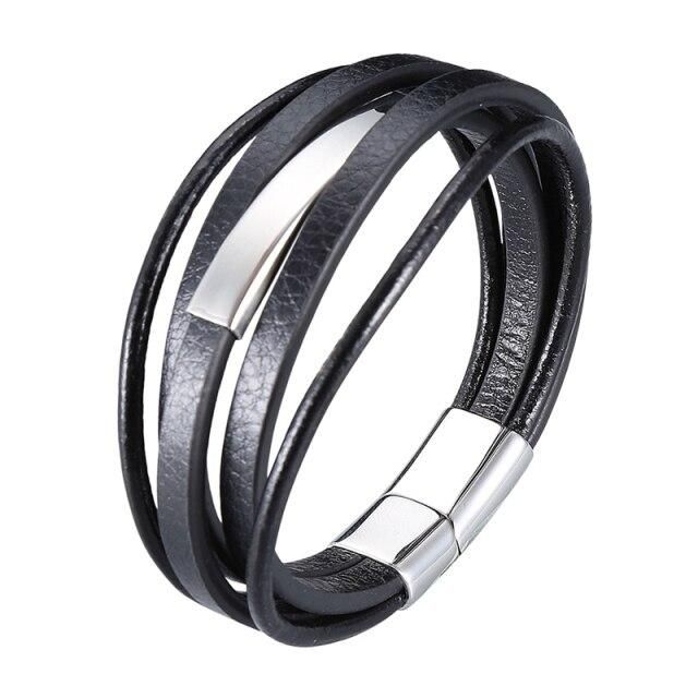 Hot Trendy Leather Bangles Men Stainless Steel Multilayer Braided Rope Bracelets