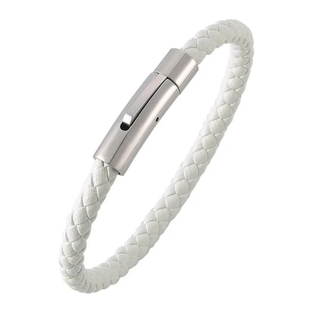 Simple Style White Braided Leather Bracelet