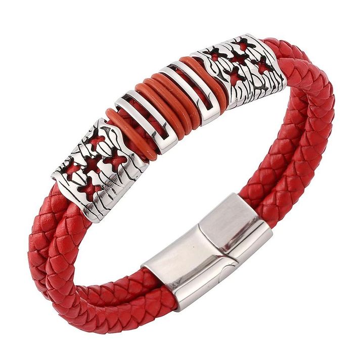 Red Double Braided Leather Bracelet