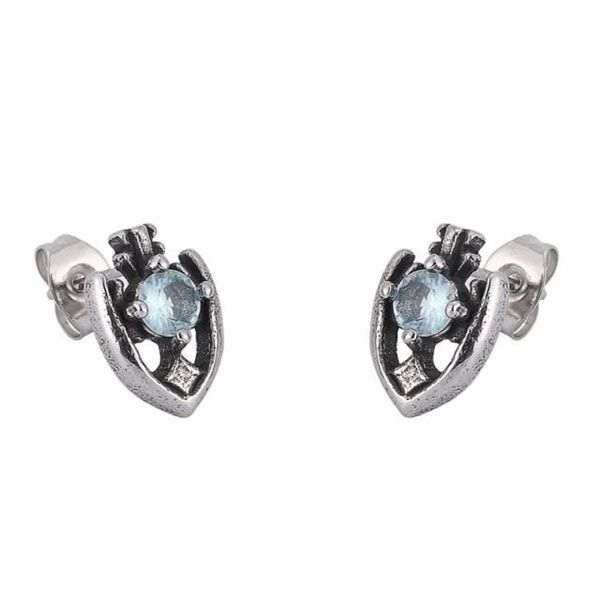 Trendy Stainless Steel Shield Ear Studs Blue Zircon Stud Earrings for Sale