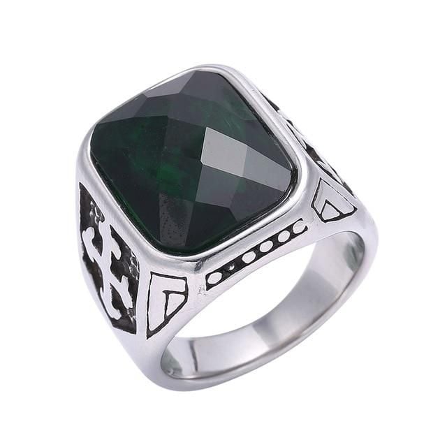 Purchase Retro Cross Stainless Steel Jewelry Ring with Square Green Zircon