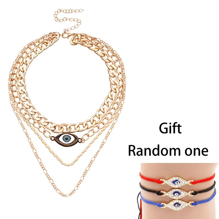 Vintage Devil Pendant Necklaces Multilayer Evil Eyes Chain Necklace for Women