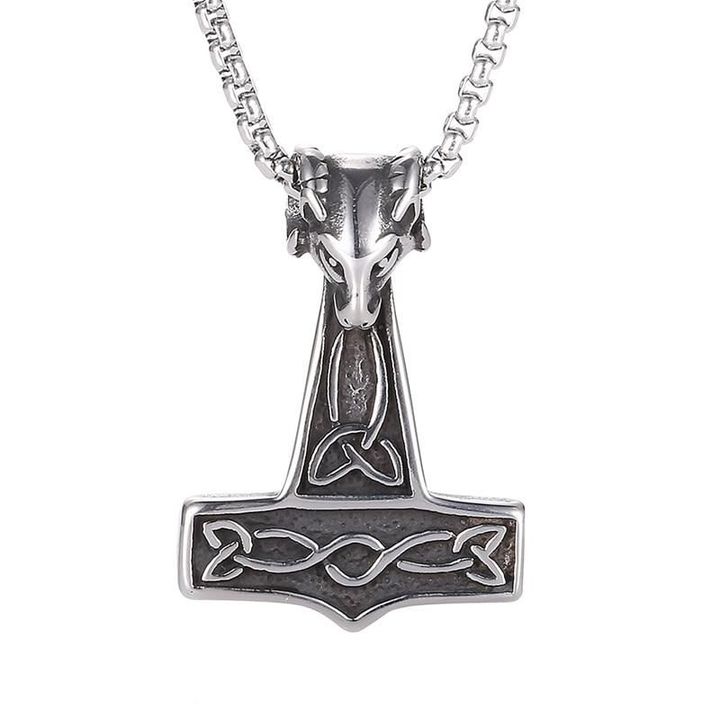Stylish Personalized Link Chain Necklace Mjolnir Sheep Head Pendant Necklaces