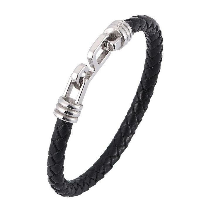 Women Rope Chain Genuine Leather Woven Bracelets with Steel Color Toggle Clasp