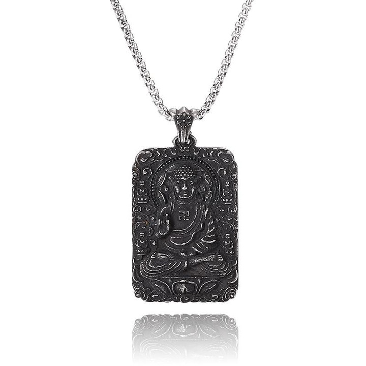 Unisex Jewelry 60cm Length Stainless Steel Link Chain Buddha Pendant Necklaces