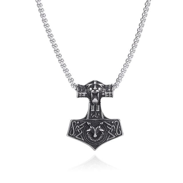 Norse Viking Thor's Hammer Pendant Necklaces Vintage Stainless Amulet Necklace