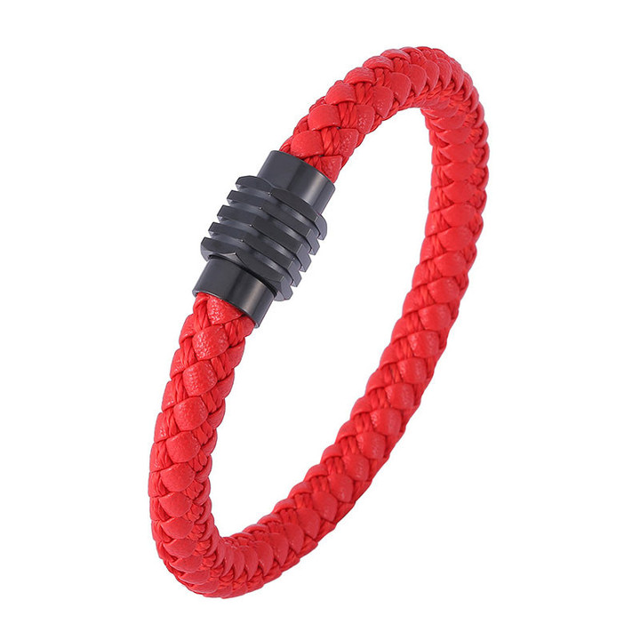 Wholesale Simple Red Bracelet Leather Wristband Trendy Hand-Woven Rope Chain