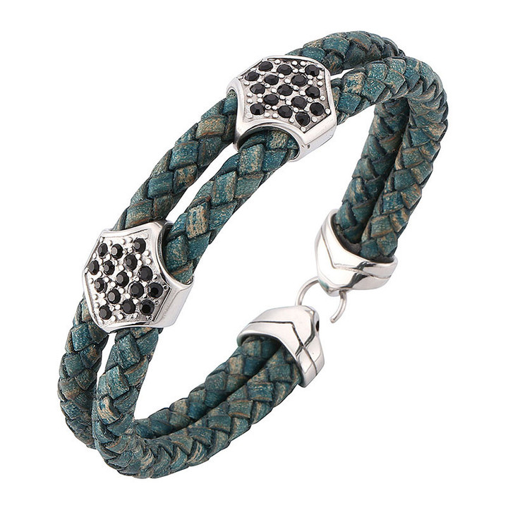 Double Rope Braided Leather Bracelets Modern Charm Bangles with Toggle Clasps