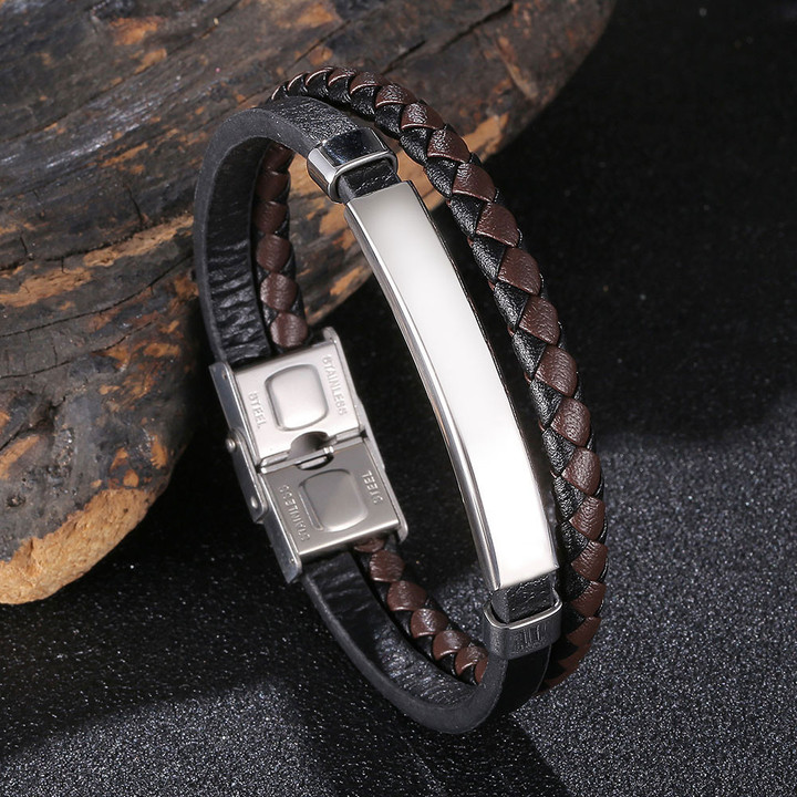 Vintage Braided Leather Bracelets Men's Charm Jewelry Customizable Engraving