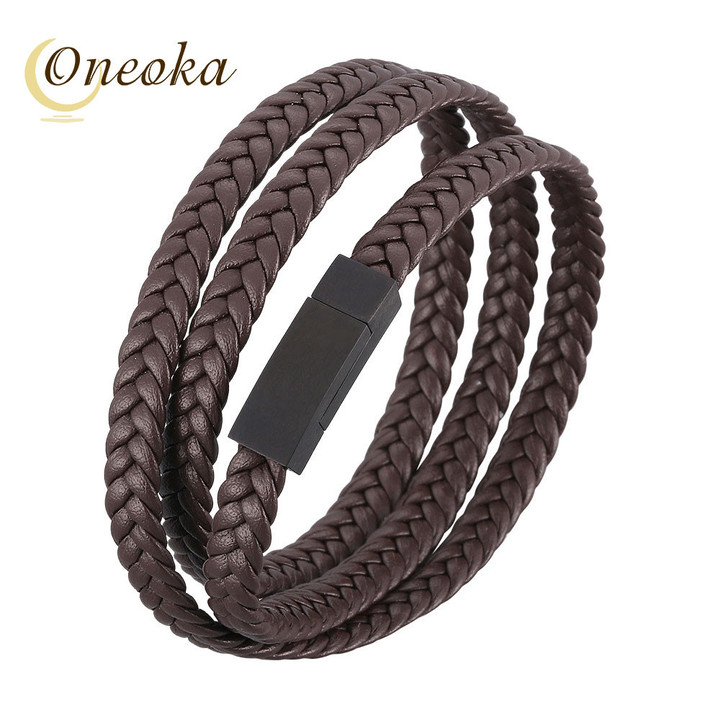 Brown Beautifully Braided Wrap Bracelets Fashion Multilayer Microfiber Leather Cords
