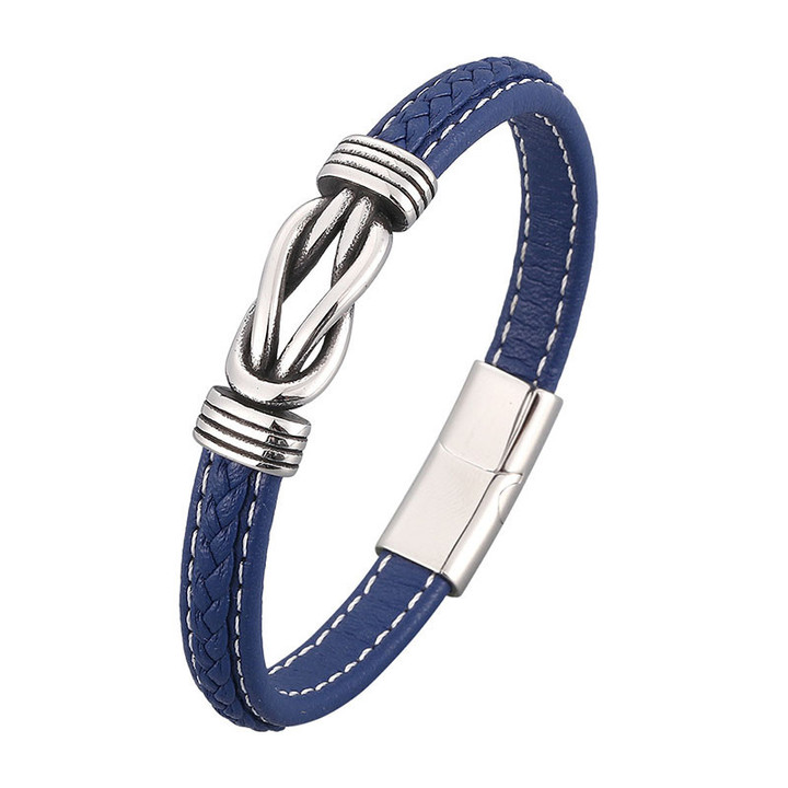 8mm Wide Men's Bracelets with Stainless Steel Clasp and Microfiber Leather Rope