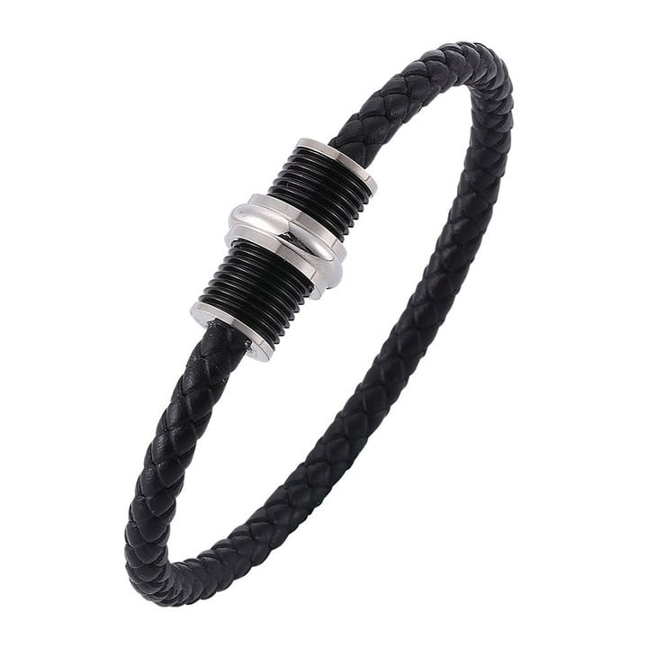 Unisex Hand Woven Leather Bracelets Genuine Black Simple Style Thin Bangles