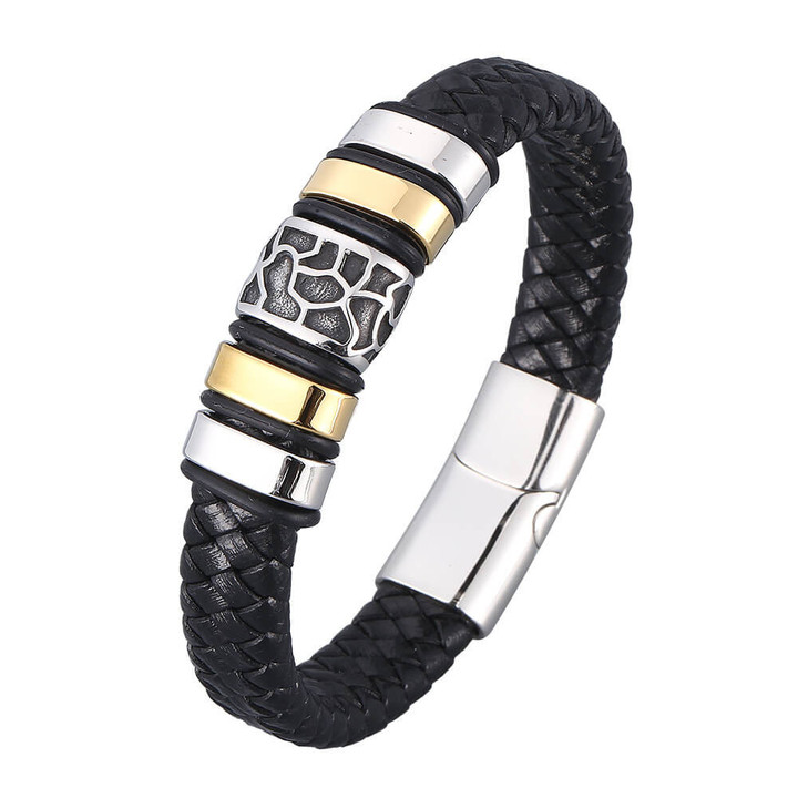 New Luxury 3 Colors Stainless Steel Accessories Leather Cord Bracelet Genuine