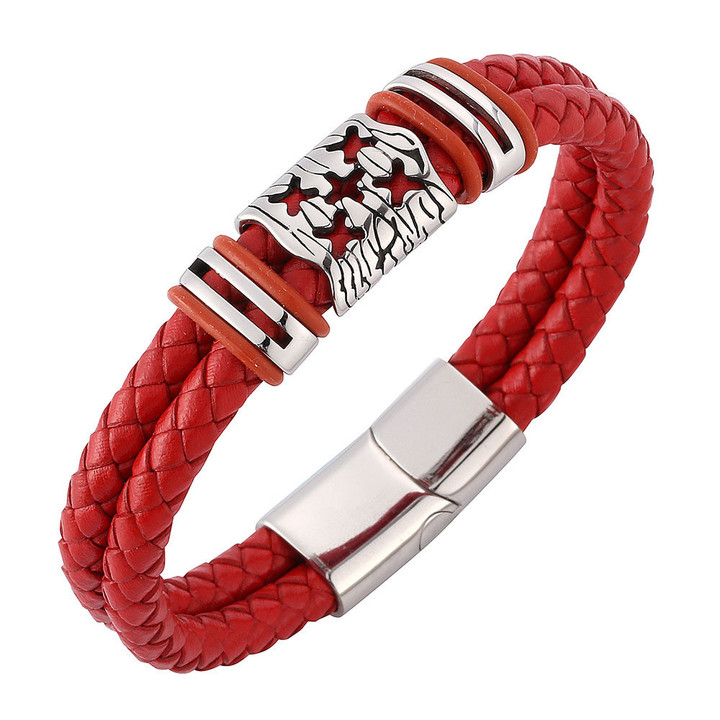 New Fashion Jewelry Unisex Red Double Braided Leather Rope Bracelet Genuine