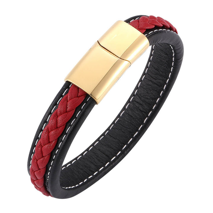 Simple Design Braided Leather Men Bracelets with Gold Buckle 12mm Wide Bangles