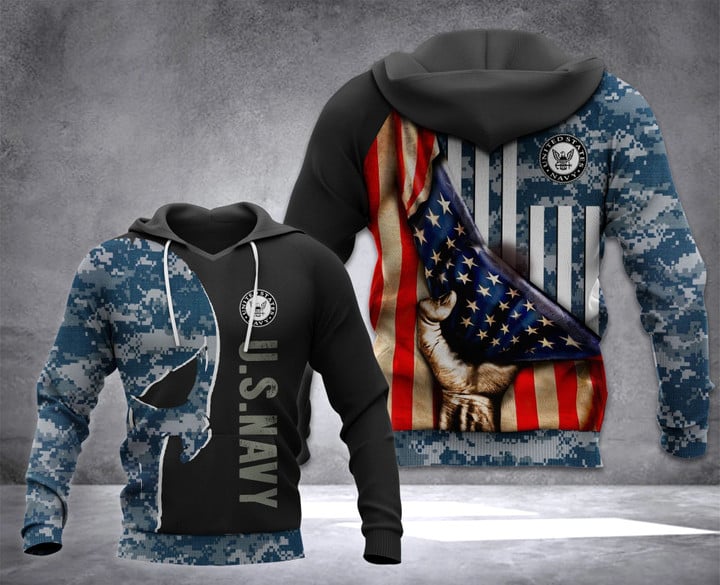 TT US NAVY Flag 3D all over printed hoodie