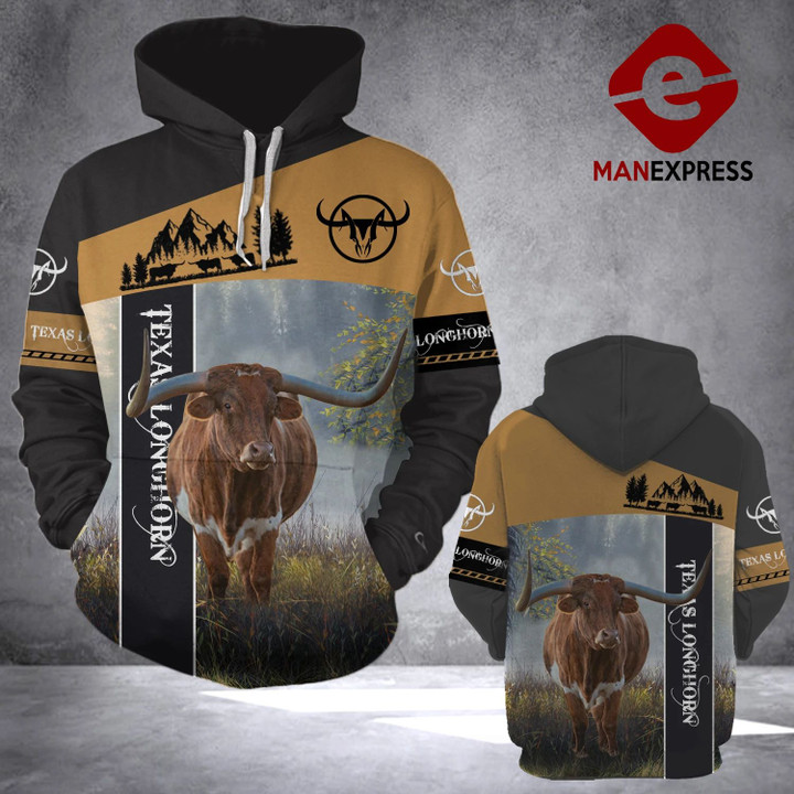 Texas Longhorn cattle 3D printed hoodie CVK