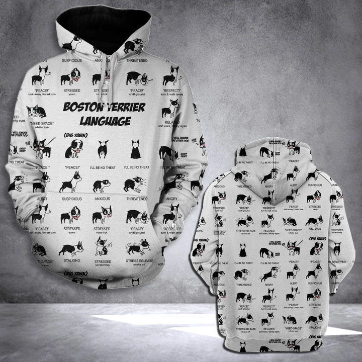 LMT Boston Terrier language 3D all over printed hoodie