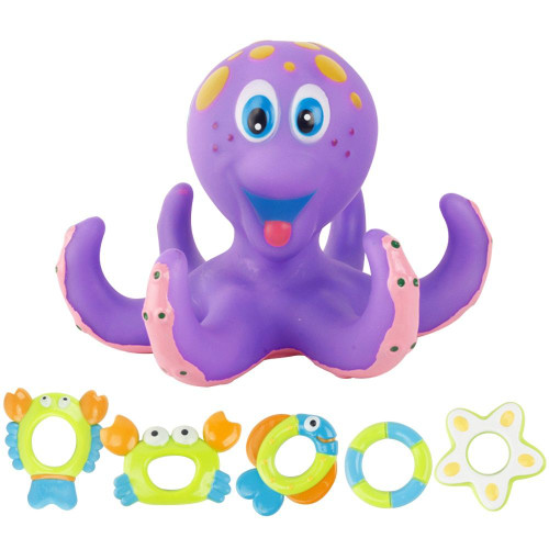 Floating Octopus Bath Toy Home For Kids Summer Safe Funny Crab Fish Bathtub Interactive With Rings Gift Pool Accessories