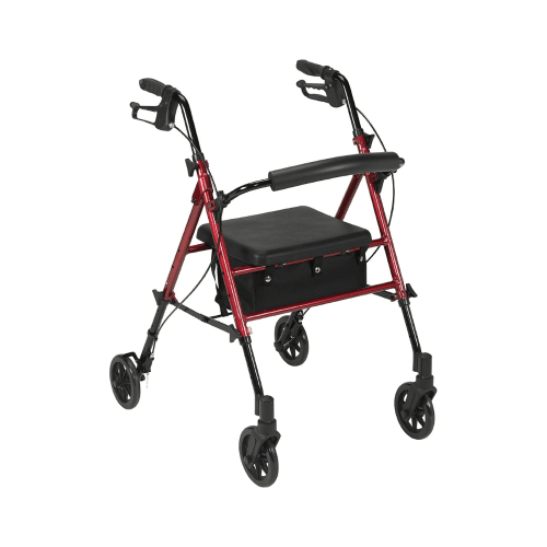Drive Medical Adjustable Height Rollator with 6 Inches Wheels - Red