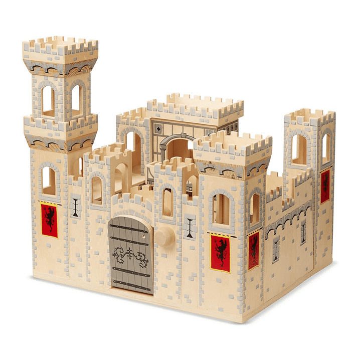 Melissa & Doug Deluxe Folding Medieval Wooden Castle, Hinged For Compact Storage