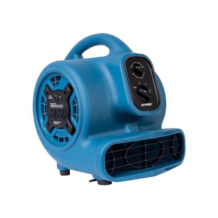 XPower 925CFM Mini Mighty Air Mover Utility Blower Fan With Built-In Power Outlets, Blue