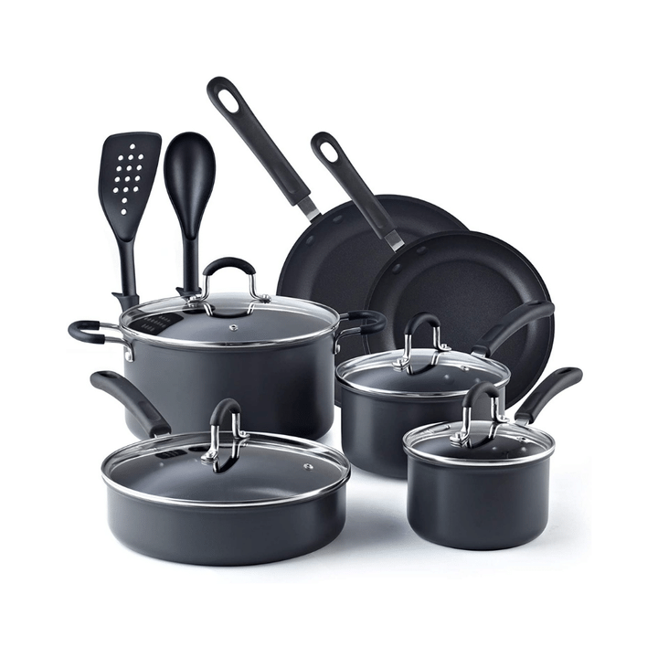 Cook N Home, Black 12-Piece Nonstick Hard Anodized Cookware Set