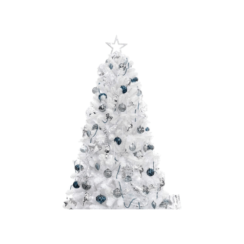 KI Store Artificial White Christmas Tree With Ornaments And Lights Blue Christmas Decorations