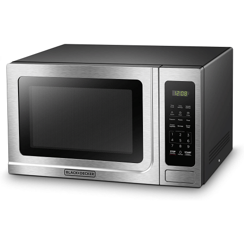 Black+Decker Digital Microwave Oven with Turntable Push-Button Door, Stainless Steel