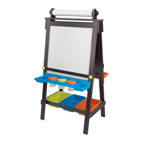 KidKraft Wooden Storage Easel with Dry Erase and Chalkboard Surfaces