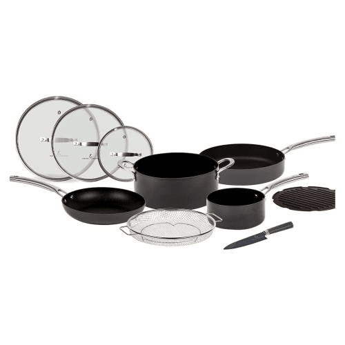 Emeril Everyday Forever Pans Hard-Anodized Cookware, 10-Piece Pots and Pans Set Nonstick with Utensils, Black