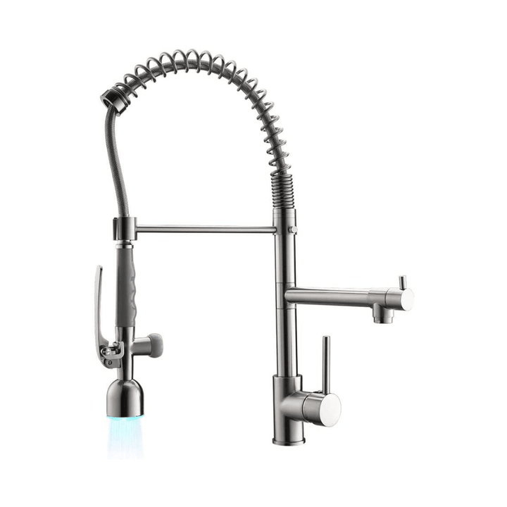 Fapully Commercial Single Handle Pull Down Sprayer Brushed Nickel, Kitchen Faucet With LED Light-Toolcent®