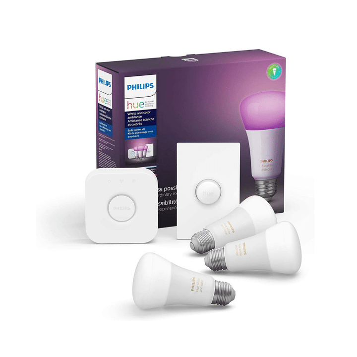 Philips Hue White and Color LED Smart Button Starter Kit - 3 A19 Smart Bulbs - 1 Smart Button & 1 Hue Hub-Toolcent®