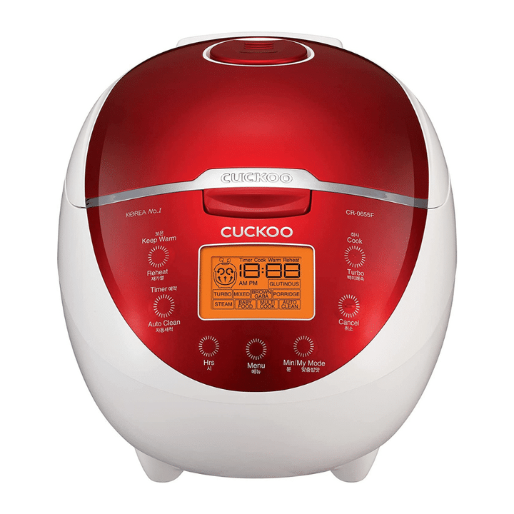 Cuckoo CR-0655F 6 Cup Micom Rice Cooker and Warmer, 11 Menu Options, Nonstick Inner Pot, Red/White