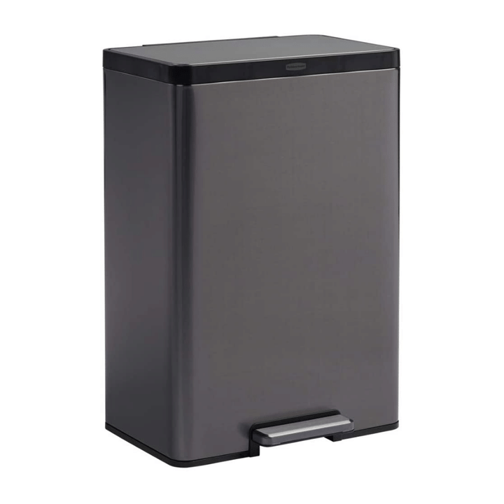 Rubbermaid Stainless Steel Metal Step-On Trash Can for Home and Kitchen, Charcoal, 12 Gallon