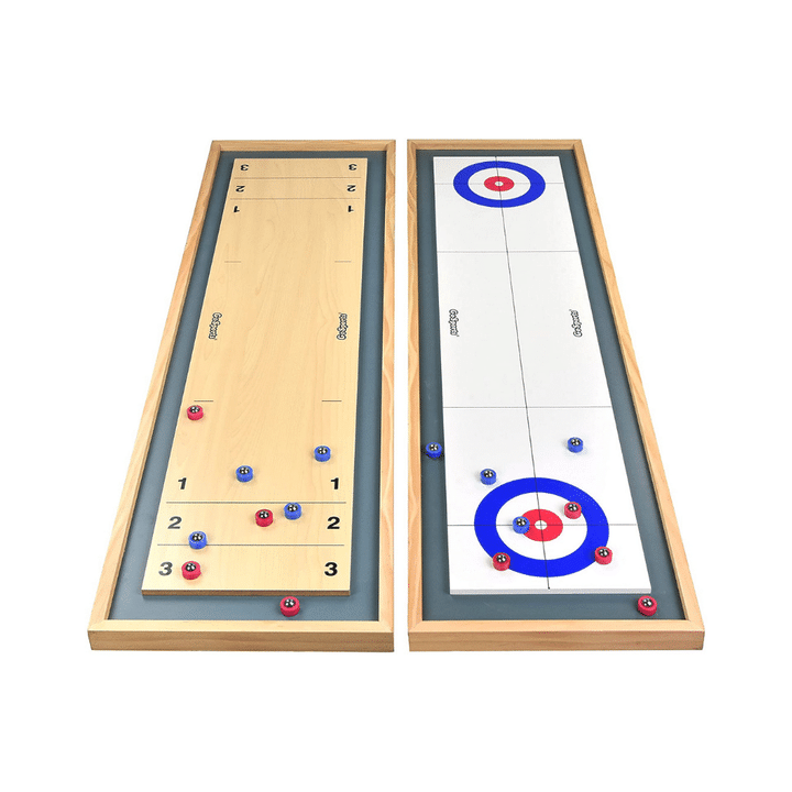 GoSports Shuffleboard and Curling 2 in 1 Table Top Board Game with 8 Rollers - Great for Family Fun