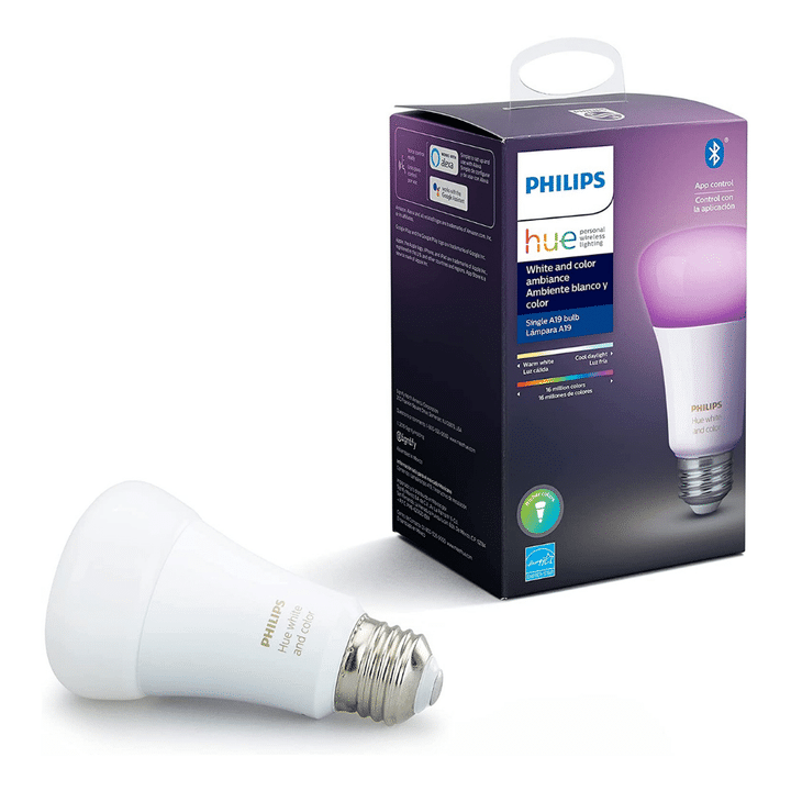 Philips Hue 548487 A19 Smart Light Bulb, Single Pack, White and Color Ambiance