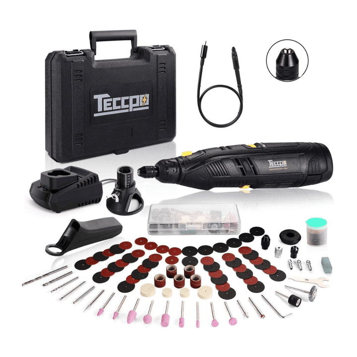 Teccpo 12V Powerful Rotary Tool Kit, 1-Hour Fast Charger, Universal Keyless Chuck, 6-Speeds Adjustable, 80 Accessories