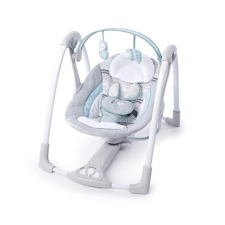 Ingenuity Compact Portable Baby Swing with Soothing Music and 2 Plush Toys, Abernathy