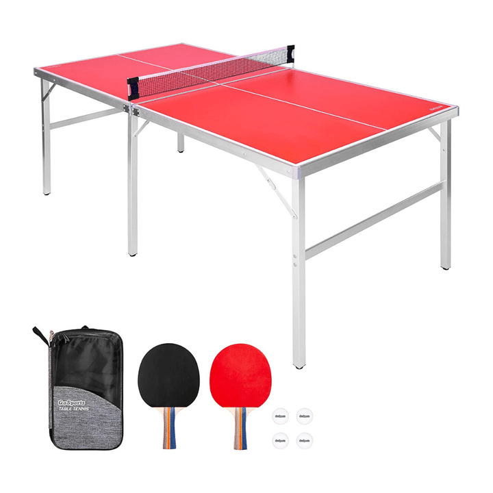 GoSports Mid-size Table Tennis Game Set, Indoor-Outdoor Portable, 2 Table 4 Balls